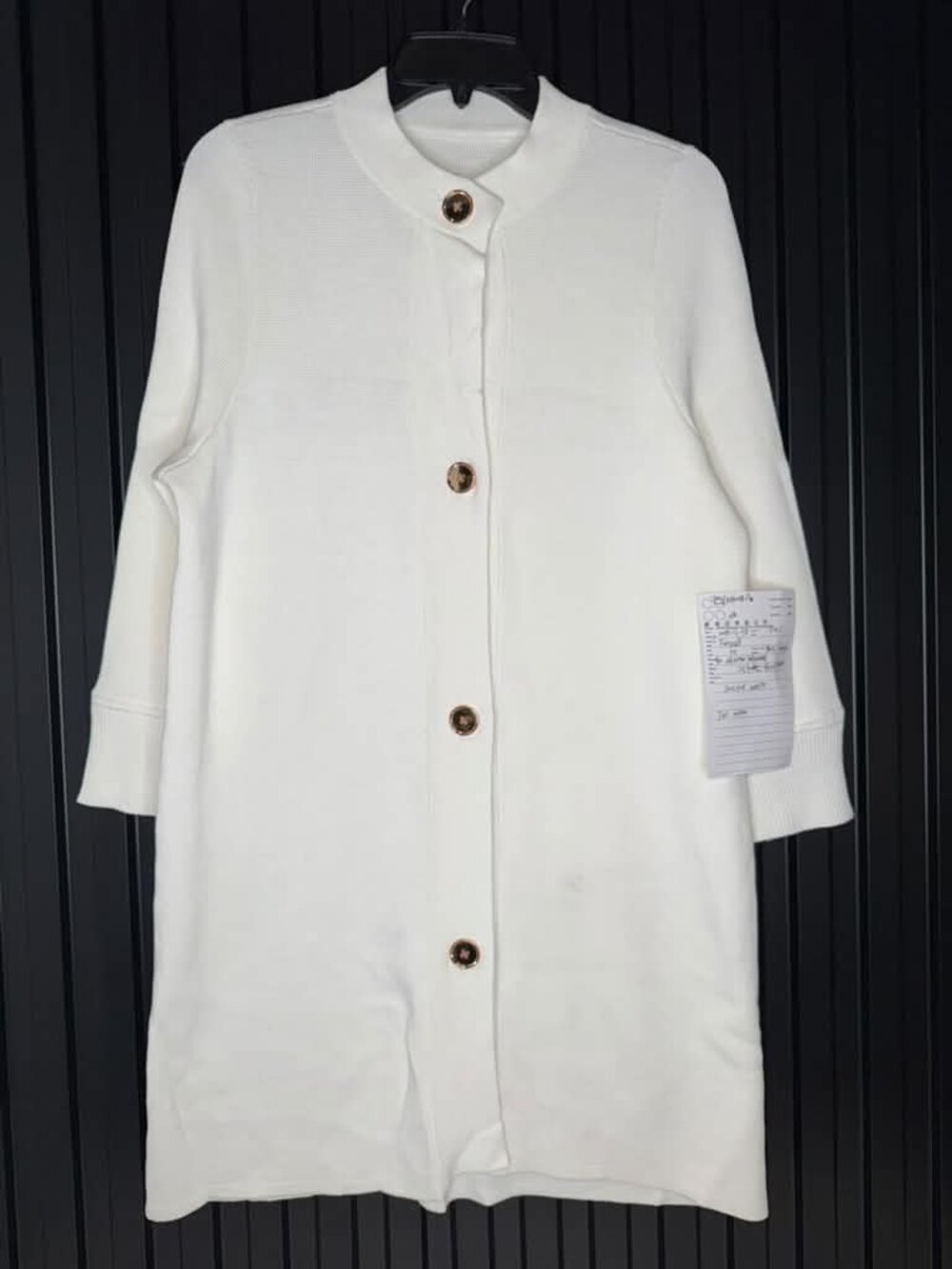J.McLaughlin Womens White Milano Knit Duster Cardigan Sweater Coat M Gold Button